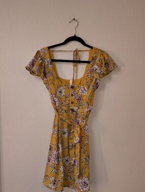 Xhilaration Yellow Floral Tie-Waist Mini Dress 20